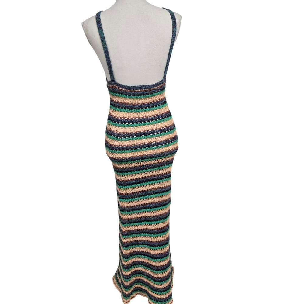 Zara Multi Color Striped Crochet Knit V-Neck Maxi Dress Boho Summer Beach Size S - Picture 2 of 10